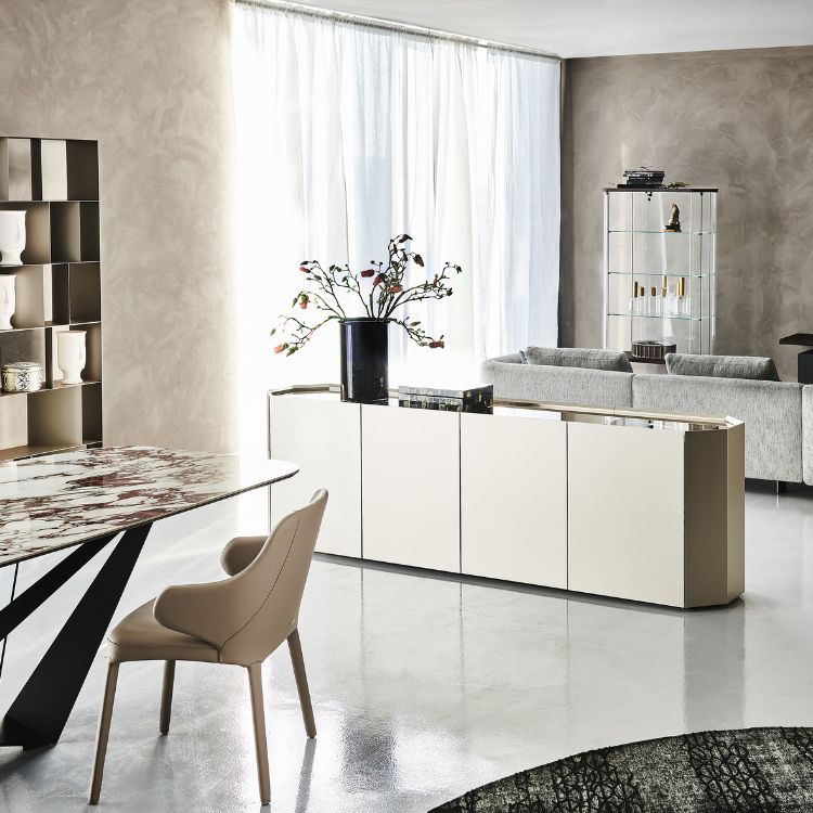 Chelsea sideboard paired with Africa mirror showing ultra-modern narrow design